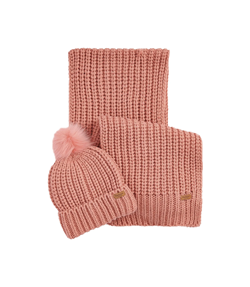 SALTBURN BEANIE AND SCARF GIFT SET PINK RUST 